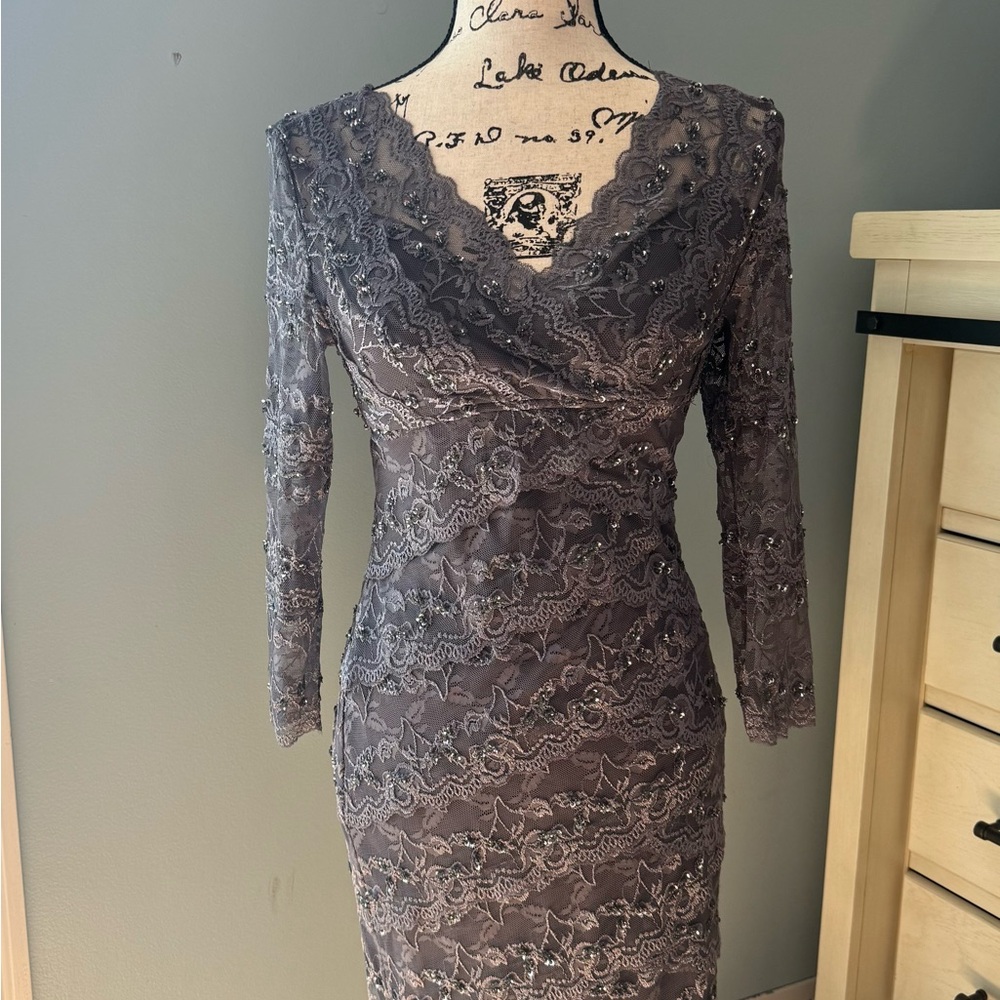 MARINA Charcoal Long Sleeve Lace Dress